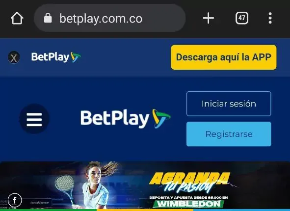 Proceso de registro en Betplay - Paso 1